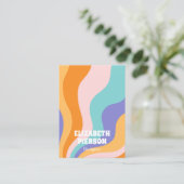 レトロGroovyカラフル Wavy Boho Rainbow Qrコード 名刺 (スタンド正面)