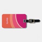 レトロGroovyカーブピンクパーソナライズされたオレンジ ラゲッジタグ (正面横)