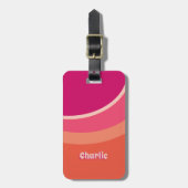 レトロGroovyカーブピンクパーソナライズされたオレンジ ラゲッジタグ (正面縦)