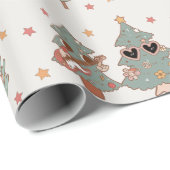 レトロGroovyクリスマスツリーヒッピーパーティー ラッピングペーパー (ロールコーナー)