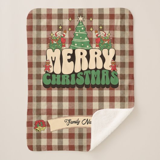 レトロGroovyクリスマスプレッドファミリー名 シェルパブランケット (正面)