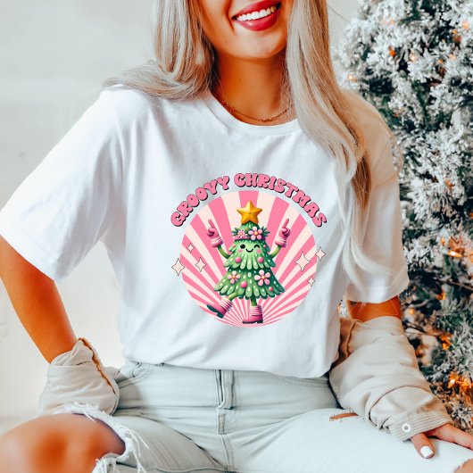 レトロGroovyクリスマス女子Tシャツ Tシャツ