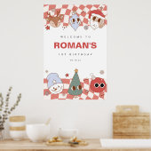 レトロGroovyクリスマス誕生日ウェルカムサイン ポスター (キッチン)