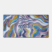 レトロGroovyグリーンブルーパープルウェーブスクリプト名 デスクマット (正面)