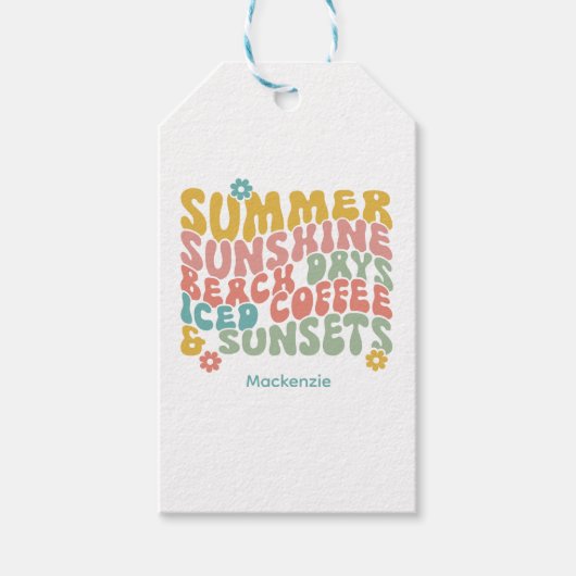 レトロGroovyサマーピンクモノグラム名タグ ギフトタグ (正面)