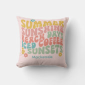 レトロGroovyサマーピンクモノグラム名荷物タグ クッション (正面)