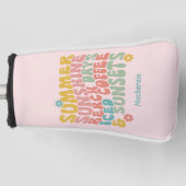 レトロGroovyサマーピンクモノグラム名荷物タグ ゴルフヘッドカバー (正面)