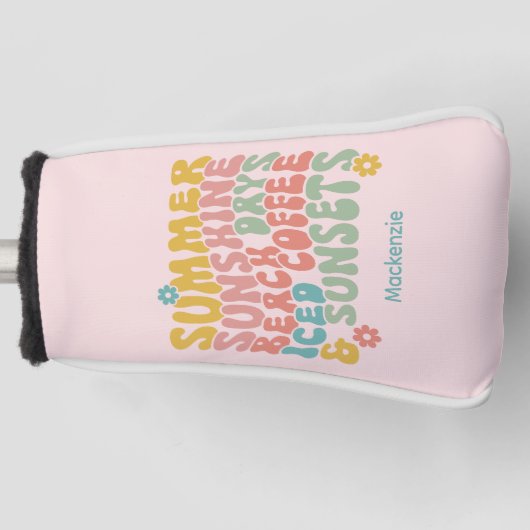 レトロGroovyサマーピンクモノグラム名荷物タグ ゴルフヘッドカバー (正面)