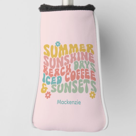 レトロGroovyサマーピンクモノグラム名荷物タグ ゴルフヘッドカバー (回転90)