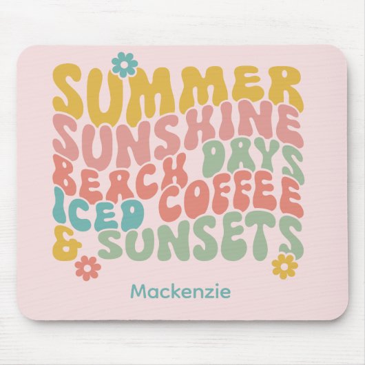 レトロGroovyサマーピンクモノグラム名荷物タグ マウスパッド (正面)