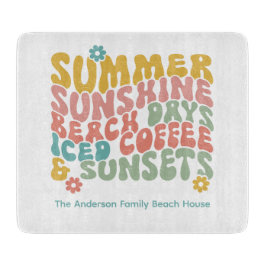 レトロGroovyサマーピンクモノグラム名 カッティングボード