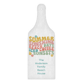 レトロGroovyサマーピンクモノグラム名 カッティングボード