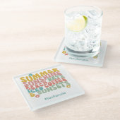 レトロGroovyサマーピンクモノグラム名 ガラスコースター (アングル)