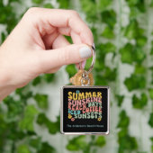 レトロGroovyサマーピンクモノグラム名 キーホルダー (手)