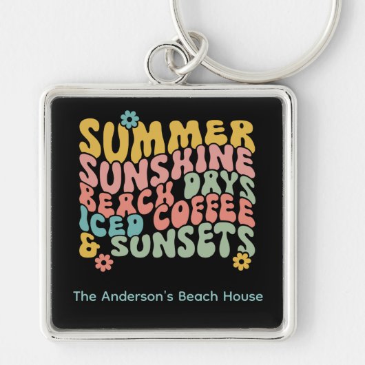 レトロGroovyサマーピンクモノグラム名 キーホルダー (正面)