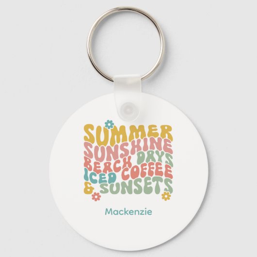 レトロGroovyサマーピンクモノグラム名 キーホルダー (正面)