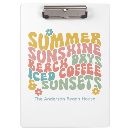 レトロGroovyサマーピンクモノグラム名 クリップボード (正面)