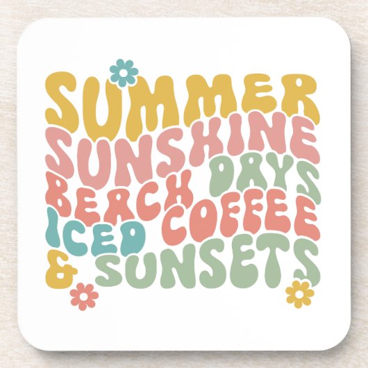 レトロGroovyサマーピンクモノグラム名 コースター (正面)