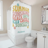 レトロGroovyサマーピンクモノグラム名 シャワーカーテン (インサイチュ)