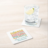 レトロGroovyサマーピンクモノグラム名 スクエアペーパーコースター (インサイチュ)