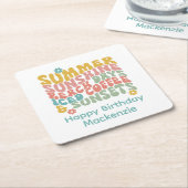 レトロGroovyサマーピンクモノグラム名 スクエアペーパーコースター (アングル)