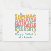 レトロGroovyサマーピンクモノグラム名 スパークリングワインラベル (シングルラベル)