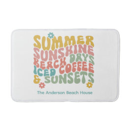 レトロGroovyサマーピンクモノグラム名 バスマット