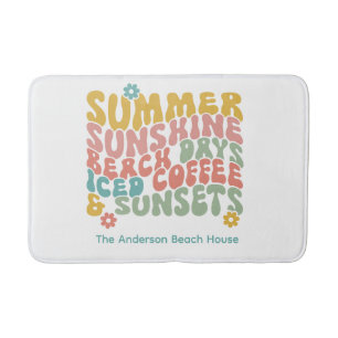 レトロGroovyサマーピンクモノグラム名 バスマット