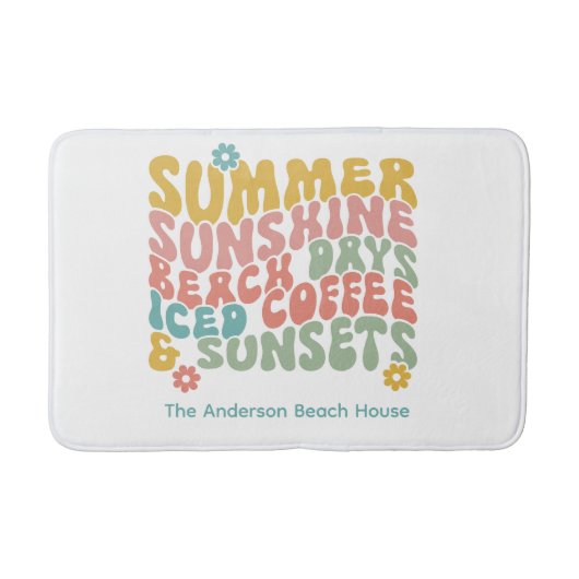 レトロGroovyサマーピンクモノグラム名 バスマット (正面)