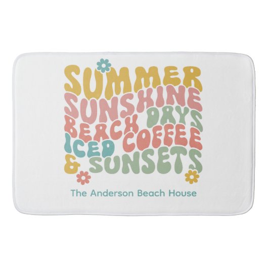 レトロGroovyサマーピンクモノグラム名 バスマット (正面)