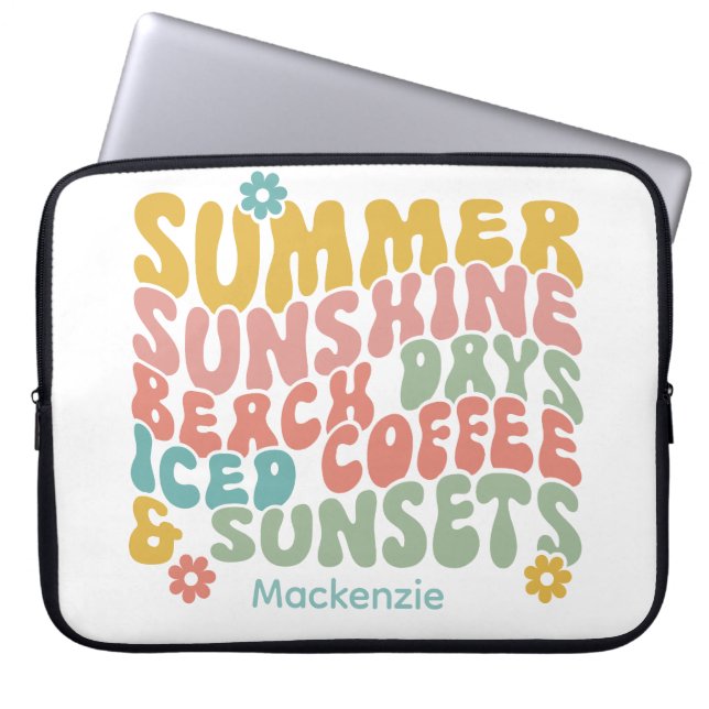 レトロGroovyサマーピンクモノグラム名 ラップトップスリーブ (正面)