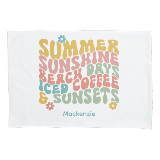 レトロGroovyサマーピンクモノグラム名 枕カバー (正面)