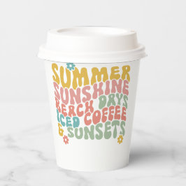 レトロGroovyサマーピンクモノグラム名 紙コップ