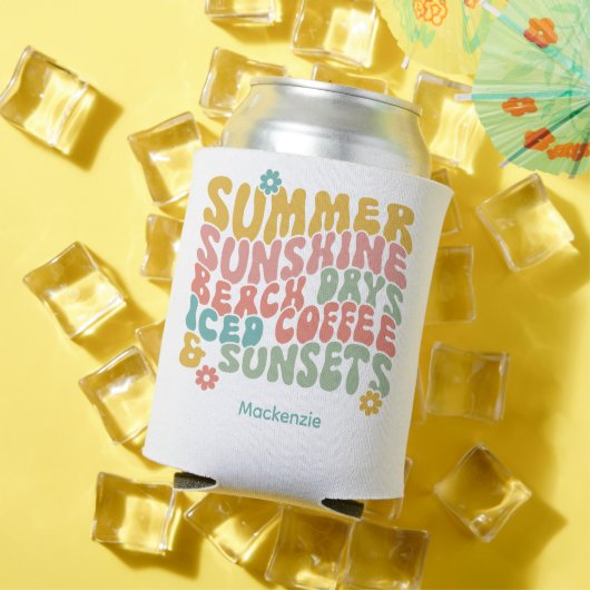 レトロGroovyサマーピンクモノグラム名 缶クーラー (インサイチュ 夏)