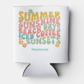 レトロGroovyサマーピンクモノグラム名 缶クーラー (正面)