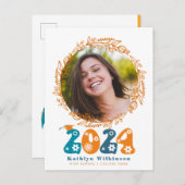 レトロGroovyスクリプトテラコッタフローラ卒業 案内ポストカード (正面/裏面)