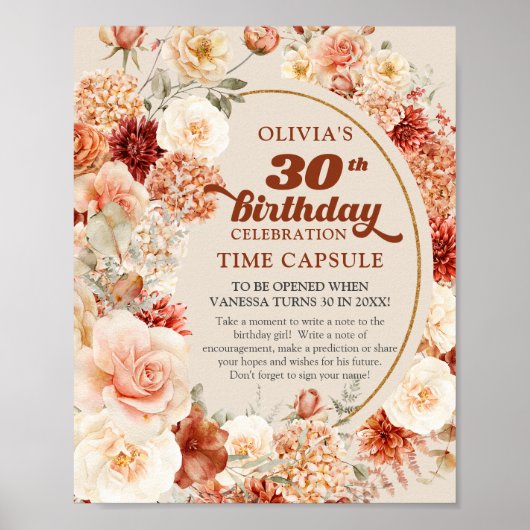 レトロgroovyスクリプトterracotta花タイムカプセル ポスター (正面)