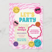 レトロGroovyスマイルカラフル誕生日招待状 招待状 (正面/裏面)