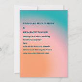 レトロGroovyティール(緑がかった色)ピンクオレンジ結婚グラデーション 招待状 (正面)