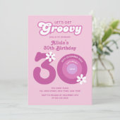 レトロGroovyデイジーはっきりしたピンク30歳の誕生日 招待状 (スタンド正面)