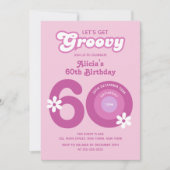 レトロGroovyデイジーはっきりしたピンク60誕生日 招待状 (正面)