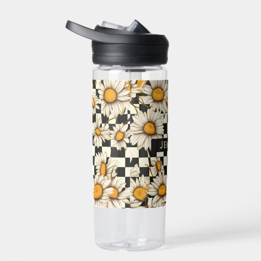 レトロGroovyデイジーチェッカーボパーソナライズされたード名 ウォーターボトル (右面)