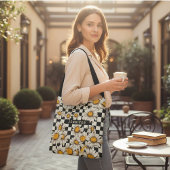 レトロGroovyデイジーチェッカーボパーソナライズされたード名 クロスボディバッグ