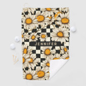 レトロGroovyデイジーチェッカーボパーソナライズされたード名 ゴルフタオル (インサイチュ)