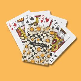 レトロGroovyデイジーチェッカーボパーソナライズされたード名 トランプ