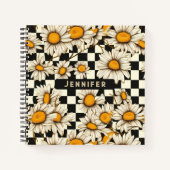 レトロGroovyデイジーチェッカーボパーソナライズされたード名 ノートブック (正面)