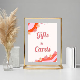 レトロGroovyデイジーフラワーギフト&カード誕生日 ポスター