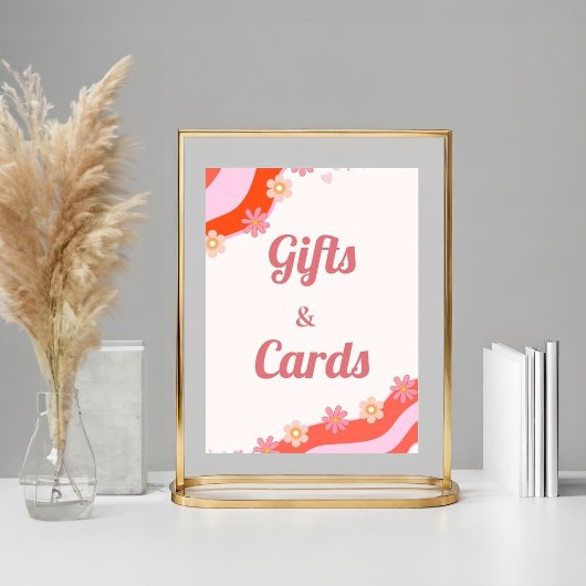 レトロGroovyデイジーフラワーギフト&カード誕生日 ポスター