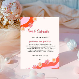 レトロGroovyデイジーベビーシャワー時間カプセルポスター 台座サイン