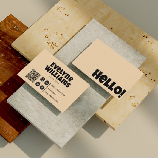 レトロGroovyニュートラルクリーム金ゴールドQRコードハローボホ 名刺